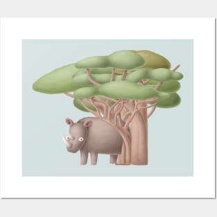 Cute rhinoceros in safari Posters and Art